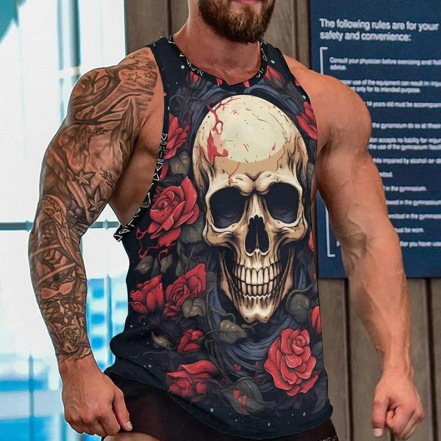 MARSVOVO Mens Tank Top Skull Muscle Summer Casual Stylish Tank Western Shirts for Men Summer Beach Quick Dry Gym Vest