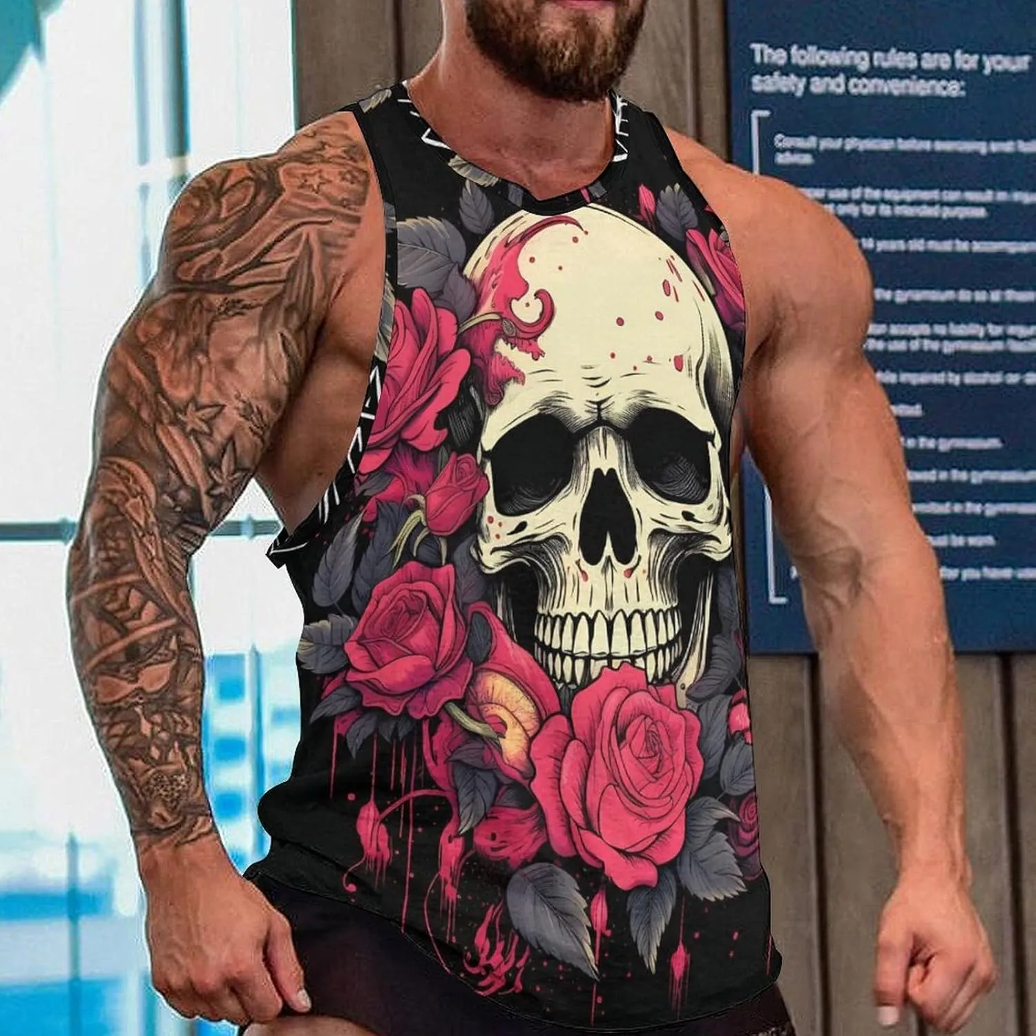 MARSVOVO Mens Tank Top Skull Muscle Summer Casual Stylish Tank Western Shirts for Men Summer Beach Quick Dry Gym Vest