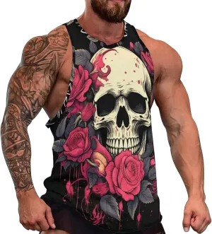 MARSVOVO Mens Tank Top Skull Muscle Summer Casual Stylish Tank Western Shirts for Men Summer Beach Quick Dry Gym Vest