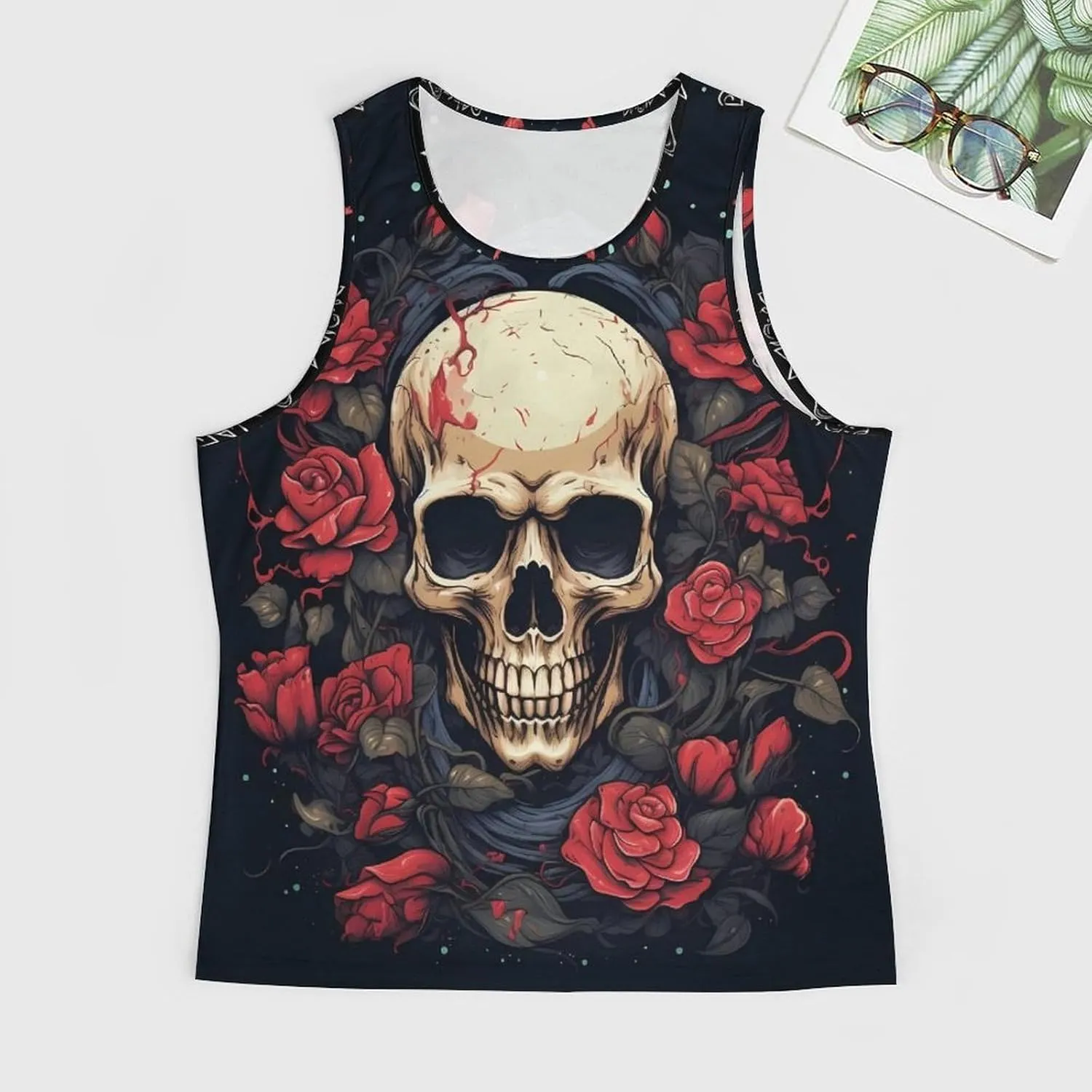 MARSVOVO Mens Tank Top Skull Muscle Summer Casual Stylish Tank Western Shirts for Men Summer Beach Quick Dry Gym Vest