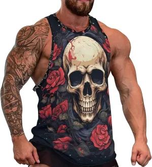 MARSVOVO Mens Tank Top Skull Muscle Summer Casual Stylish Tank Western Shirts for Men Summer Beach Quick Dry Gym Vest