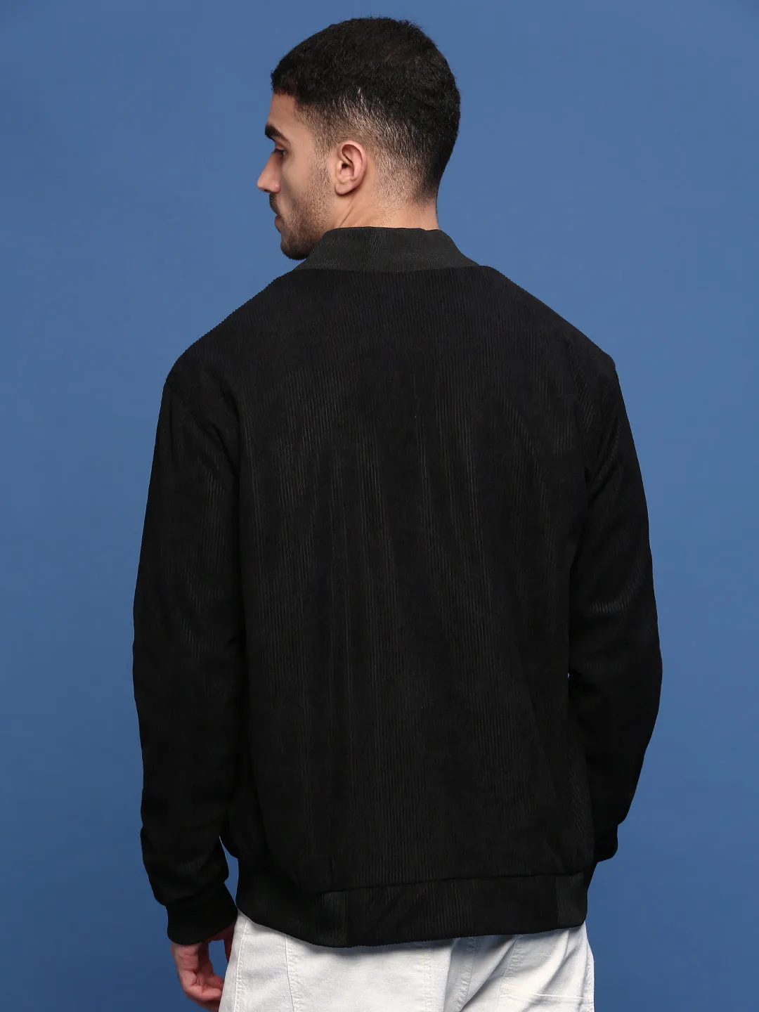 Men Black Corduroy Windcheater Bomber Jacket