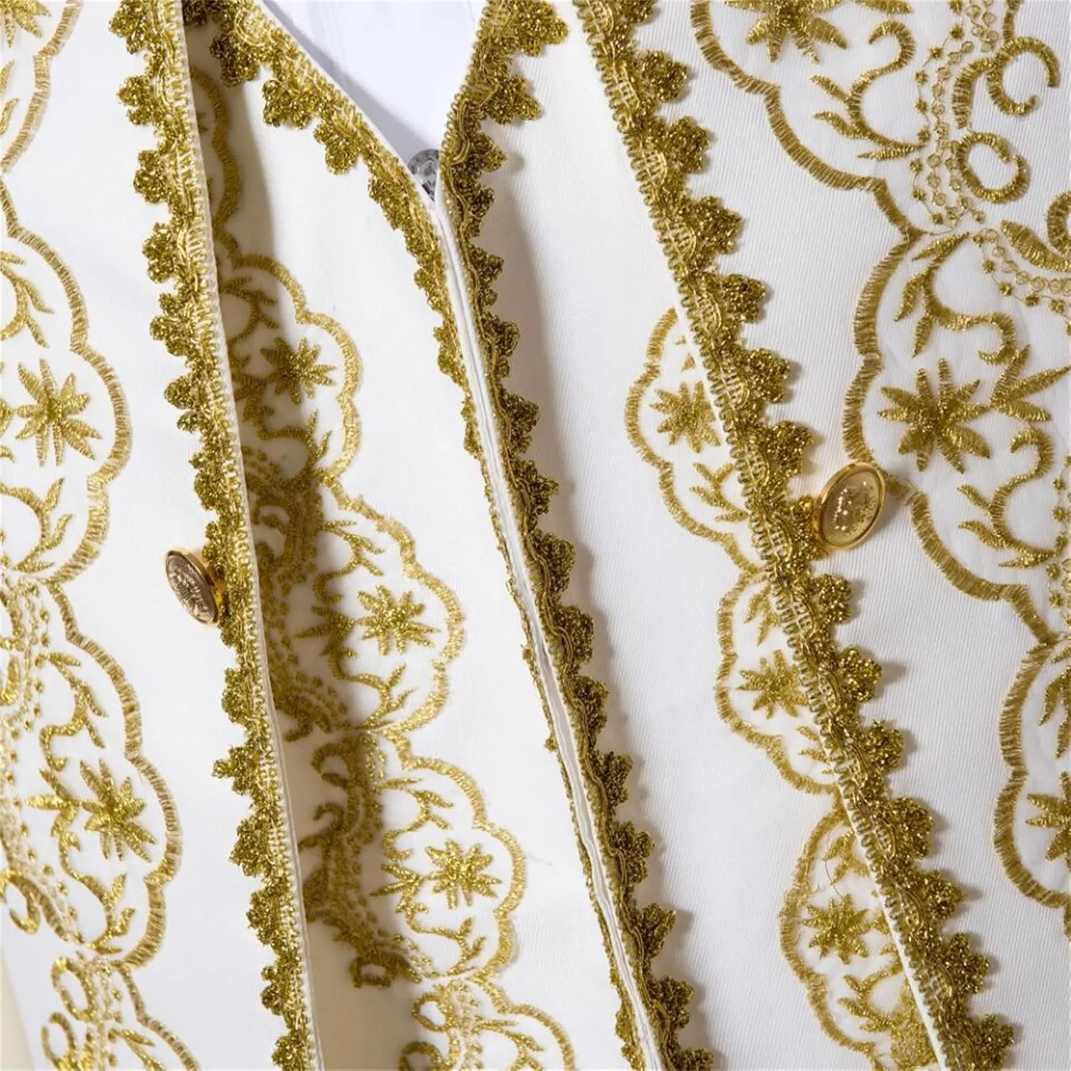 Men Court Embroidery Suits 3 Piece Casual Dress Suit Gold Prince Print Blazer Set Stylish Blazer & Vest & Pants