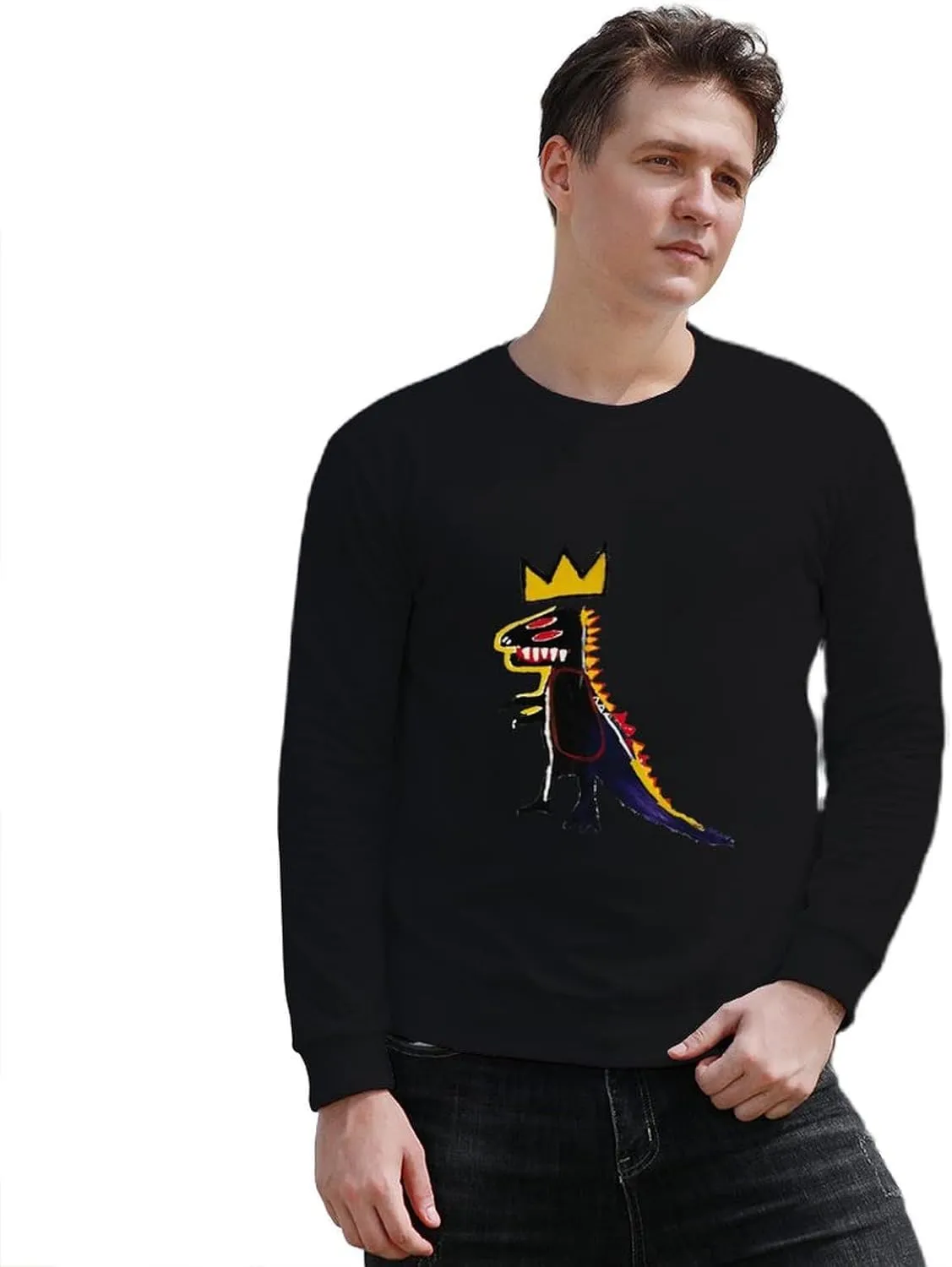 Mens Crewneck Long Sleeve Tops - Standard-Fit Jersey Shirt for Golf Sport