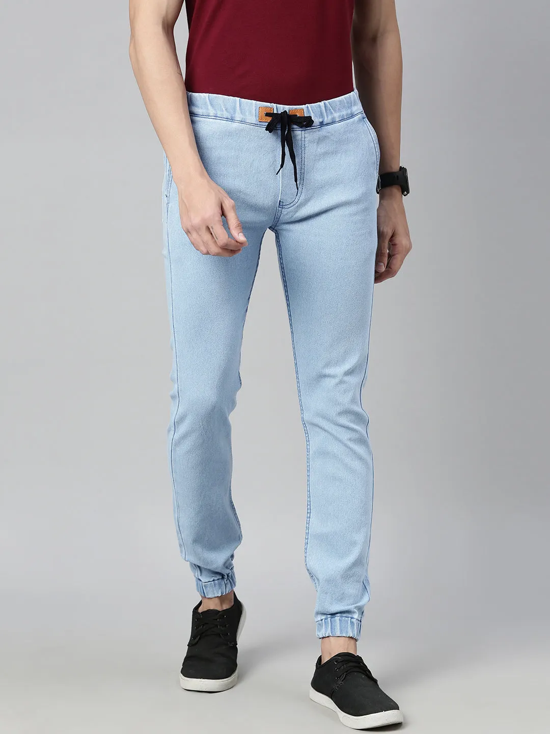 Men's Ice Blue Slim Fit Washed Jogger Jeans Stretchable