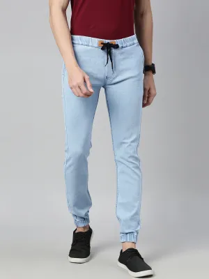 Men's Ice Blue Slim Fit Washed Jogger Jeans Stretchable
