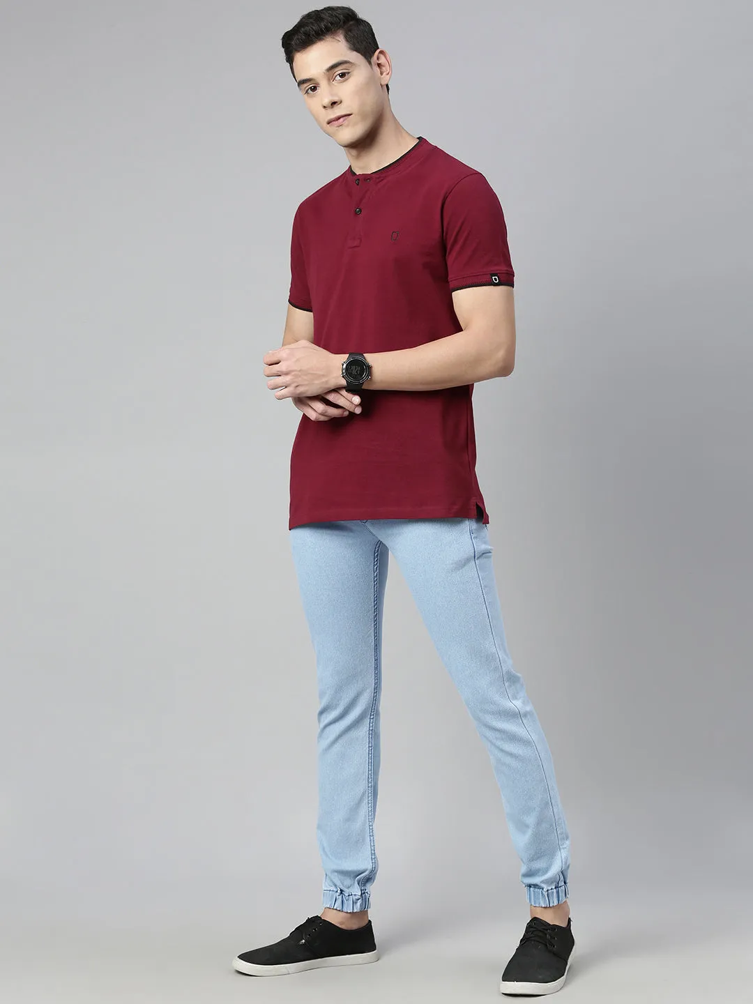 Men's Ice Blue Slim Fit Washed Jogger Jeans Stretchable