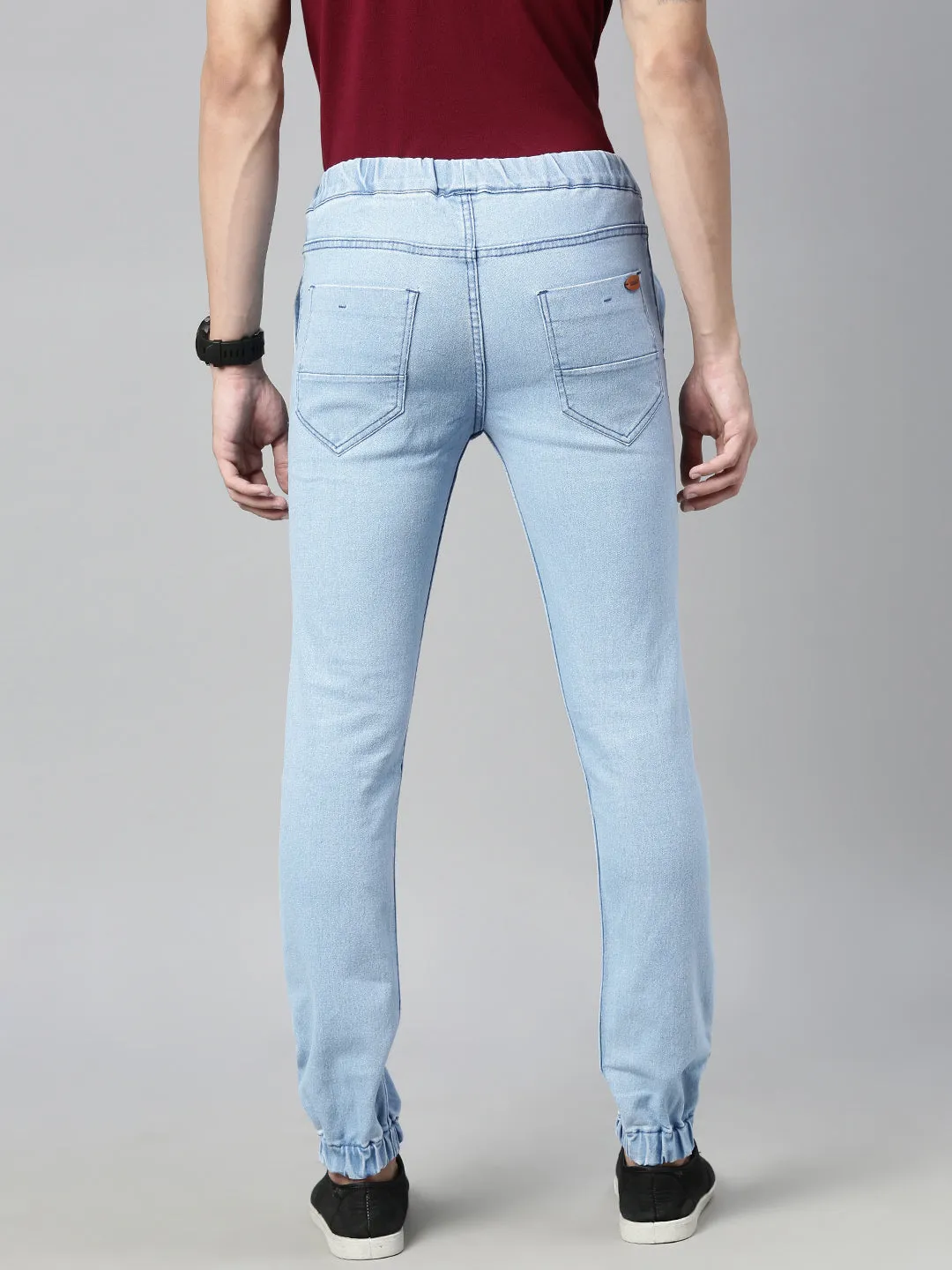 Men's Ice Blue Slim Fit Washed Jogger Jeans Stretchable