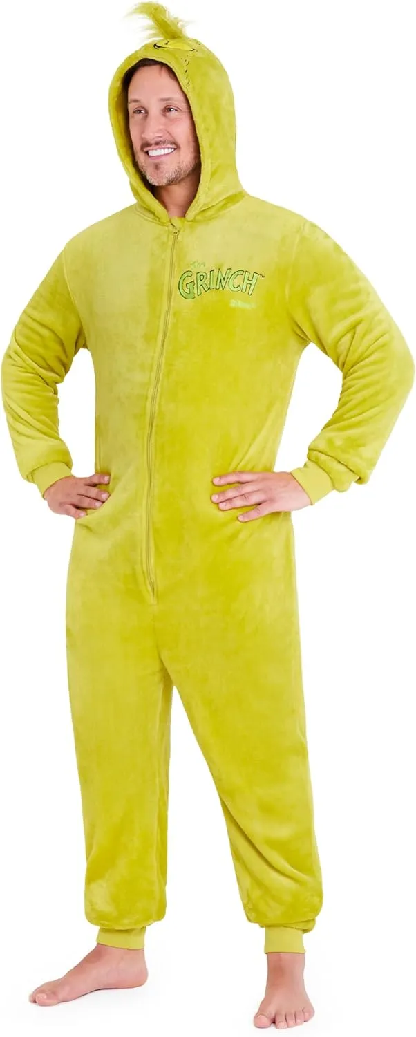 Mens One-Piece Pajamas with Fleece Hood Cozy Loungewear - Gift for Men (Green, S)