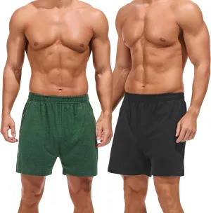 Mens Pajamas Bottoms Cotton Loose Lounge Sleep Shorts Comfy Breathable Sleepwear with Pockets 2 Pack