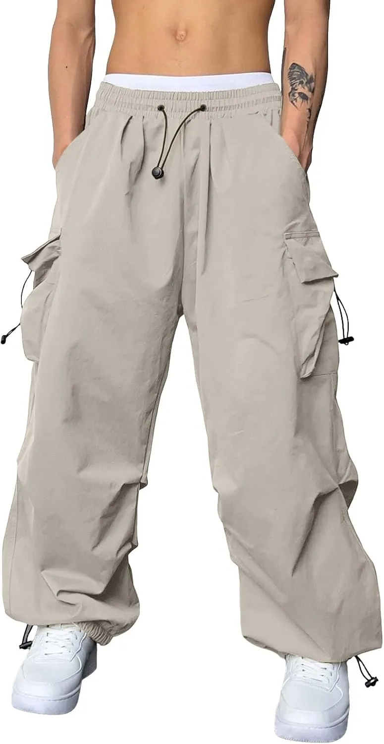Men's Work Pants Loose Big Trousers Lace Straps Side 4 Pockets Casual Sports Trousers Suit Pants for Men