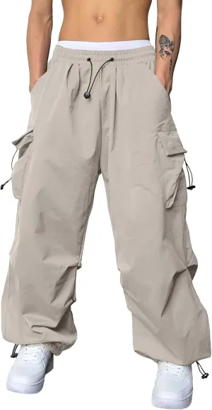 Men's Work Pants Loose Big Trousers Lace Straps Side 4 Pockets Casual Sports Trousers Suit Pants for Men