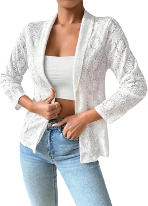 MINTLIMIT Women's 3/4 Sleeve Bolero Shrugs Elegant Crochet Top Floral Lace Open Front Cardigan 2025