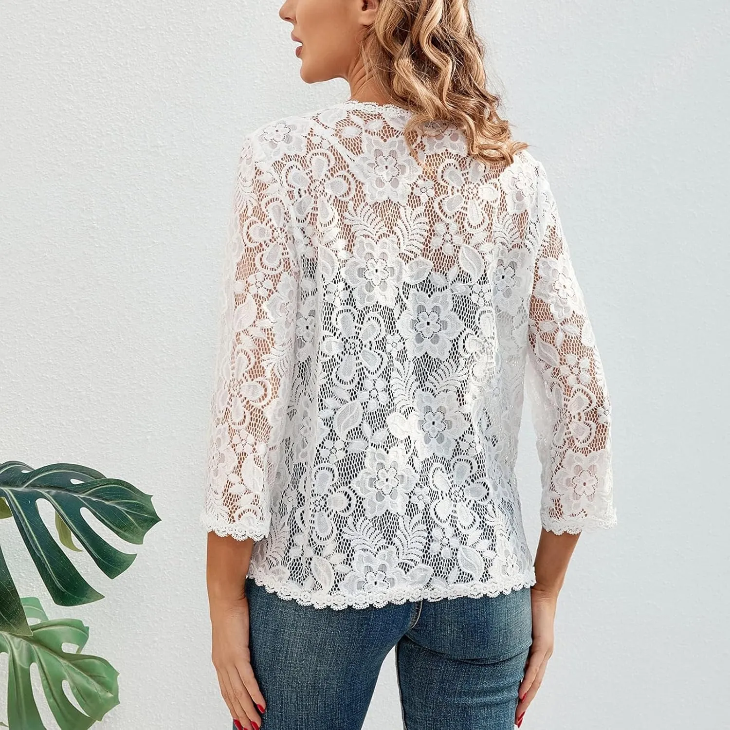 MINTLIMIT Women's 3/4 Sleeve Bolero Shrugs Elegant Crochet Top Floral Lace Open Front Cardigan 2025