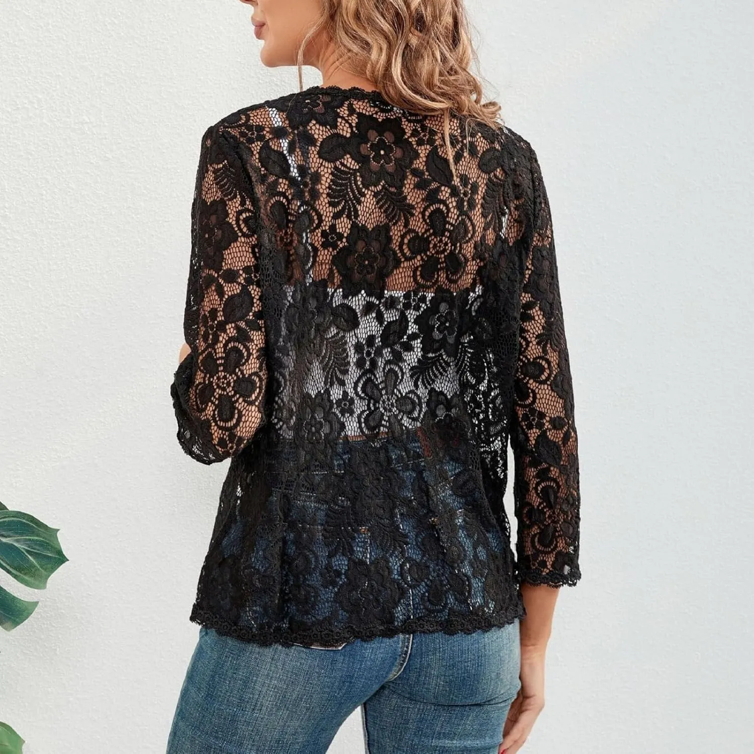 MINTLIMIT Women's 3/4 Sleeve Bolero Shrugs Elegant Crochet Top Floral Lace Open Front Cardigan 2025