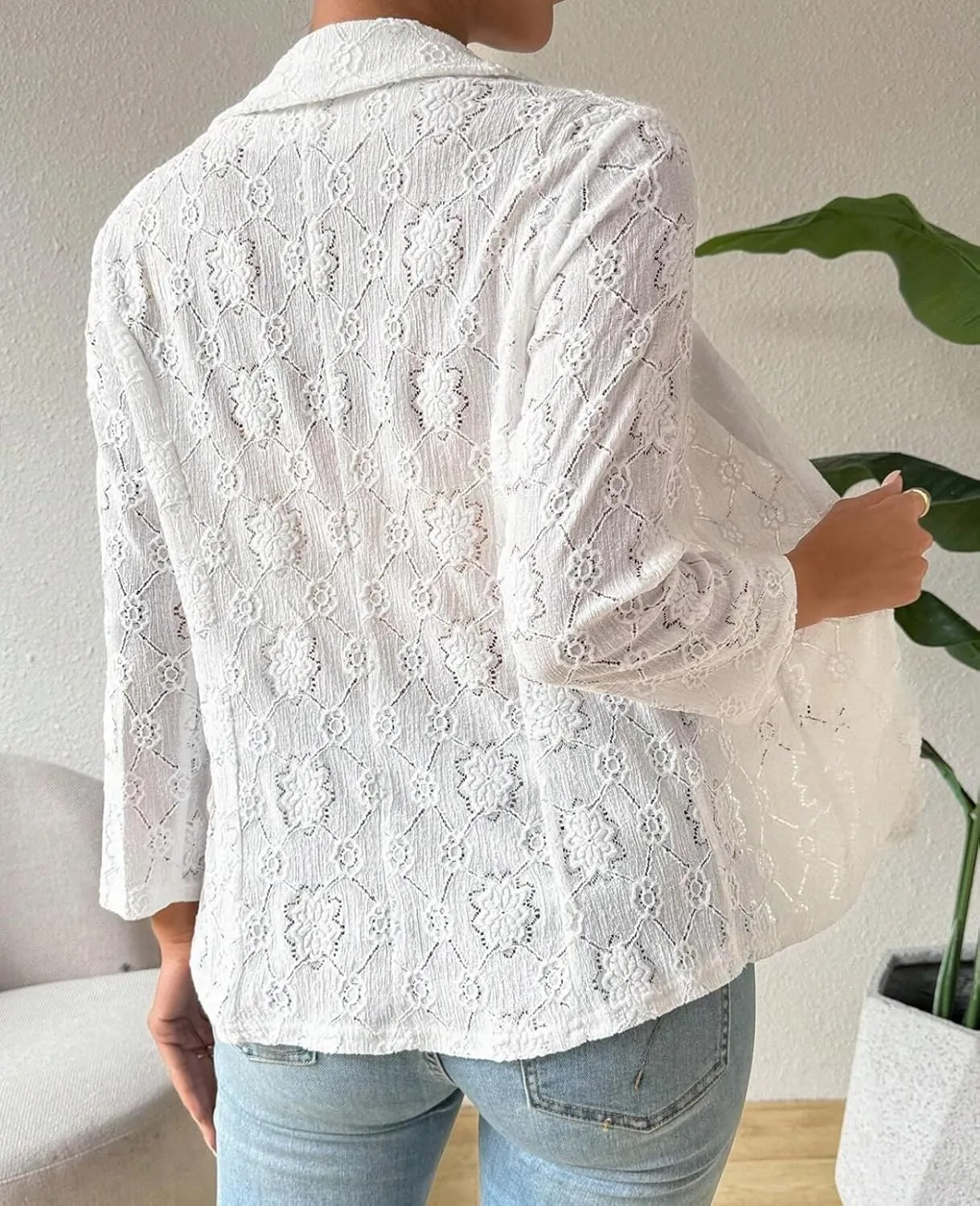MINTLIMIT Women's 3/4 Sleeve Bolero Shrugs Elegant Crochet Top Floral Lace Open Front Cardigan 2025