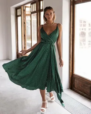 Miss Polkadot Midi Satin Dress