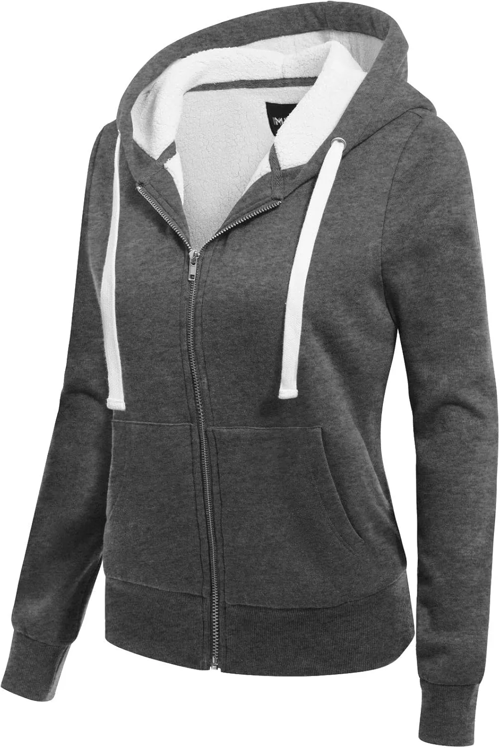 MixMatchy Women's Casual Basic Sherpa-Lined Fleece Full Zip Up Cozy Hooded Sweatshirt Jacket