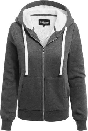 MixMatchy Women's Casual Basic Sherpa-Lined Fleece Full Zip Up Cozy Hooded Sweatshirt Jacket