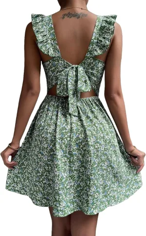 Narecte Women's Floral Mini Dress Cap Sleeve Boho Dresses for Women 2025 Casual Summer Dresses Short Sun Dresses