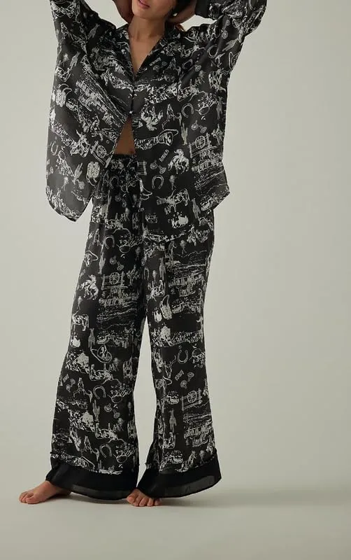 NUFIWI Women Cute Graphic 2 Pieces Pajama Sets Animal Graffiti Long Sleeve Shirts Elastic Waist Pants Sleepsuit Loungewear