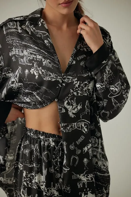 NUFIWI Women Cute Graphic 2 Pieces Pajama Sets Animal Graffiti Long Sleeve Shirts Elastic Waist Pants Sleepsuit Loungewear