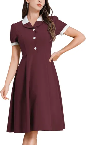 ODIZLI 1950s Dresses for Women 50s Dress Retro Dress Short Puff Sleeve V Neck Swing Dress Cocktail Dress