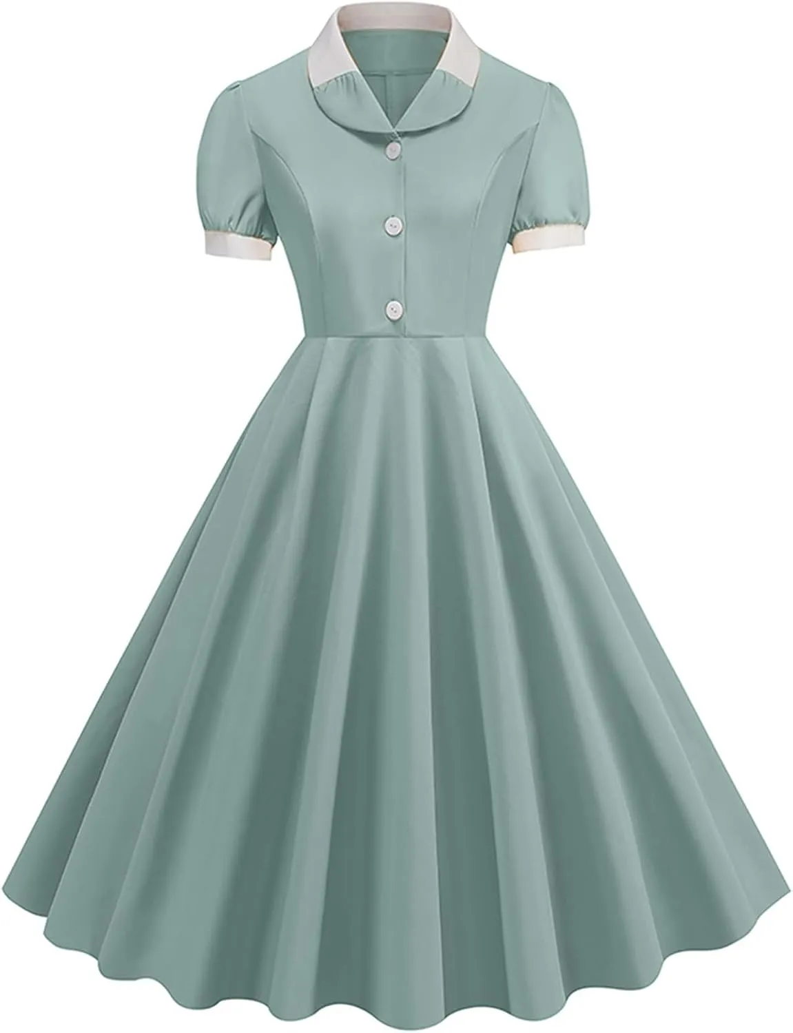 ODIZLI 1950s Dresses for Women 50s Dress Retro Dress Short Puff Sleeve V Neck Swing Dress Cocktail Dress