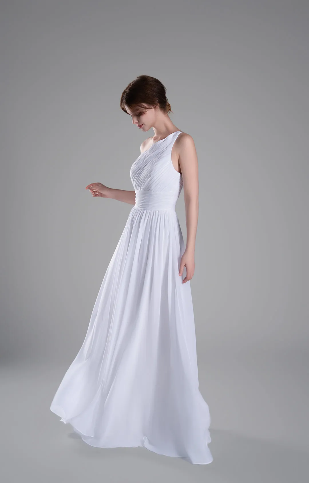 One-Shoulder Lace-Up Back Pleated A-Line Dresses