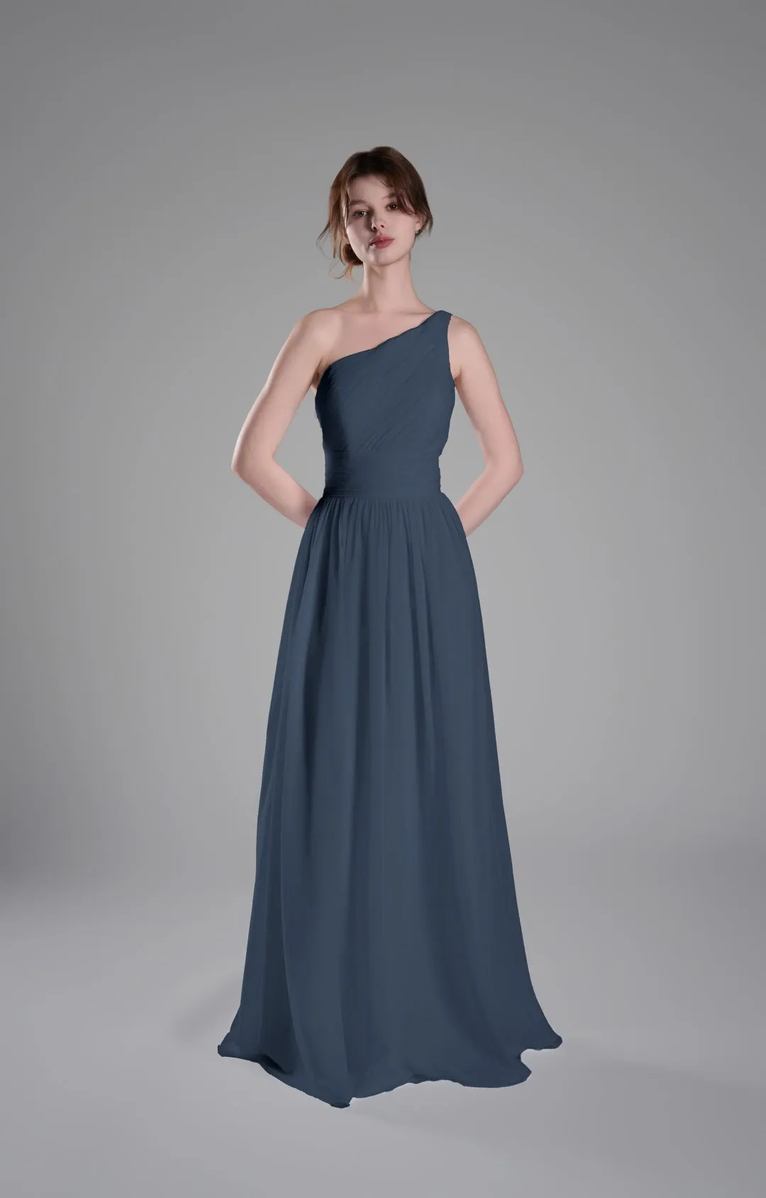 One-Shoulder Lace-Up Back Pleated A-Line Dresses