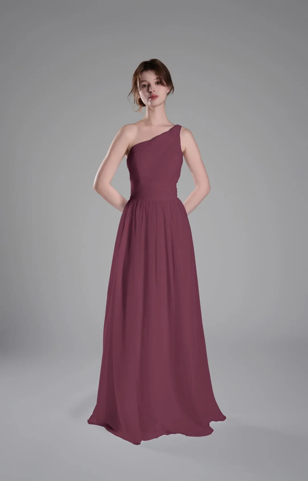 One-Shoulder Lace-Up Back Pleated A-Line Dresses
