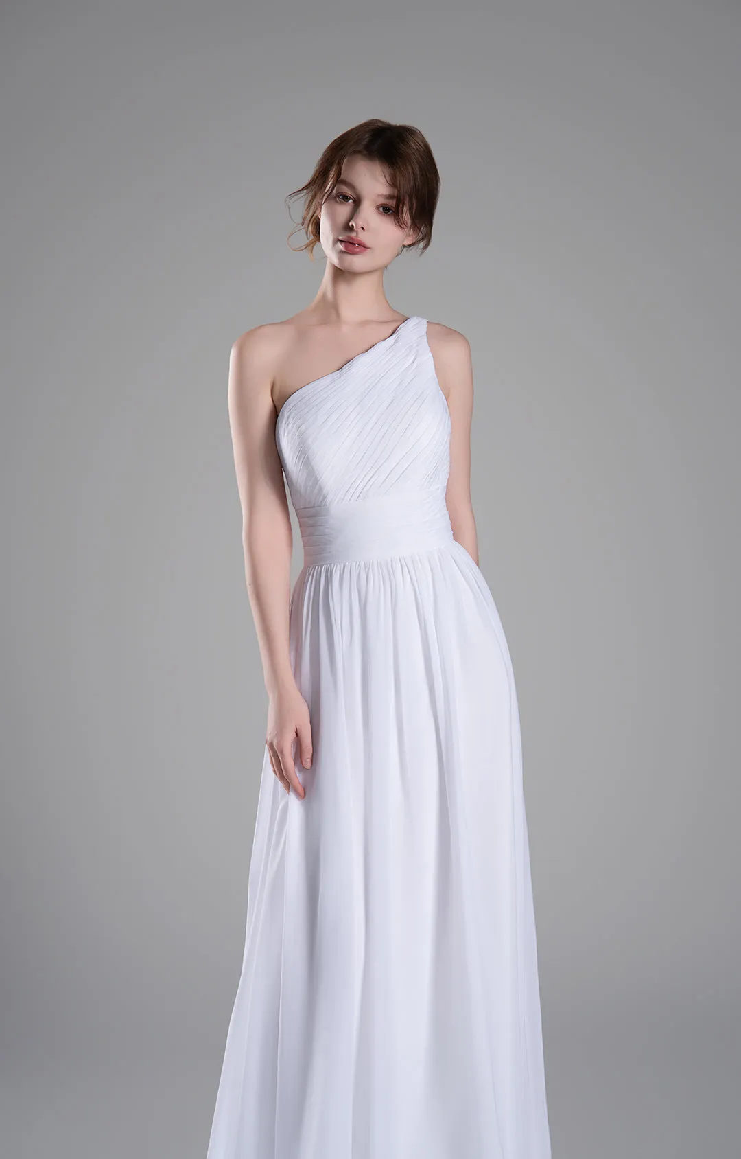 One-Shoulder Lace-Up Back Pleated A-Line Dresses