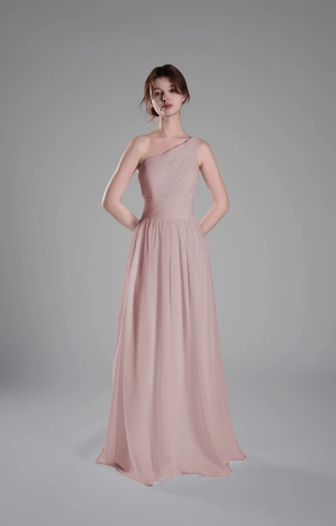 One-Shoulder Lace-Up Back Pleated A-Line Dresses