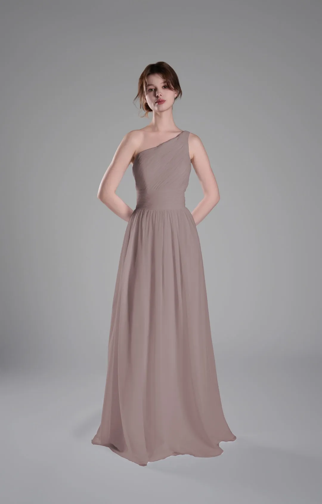 One-Shoulder Lace-Up Back Pleated A-Line Dresses