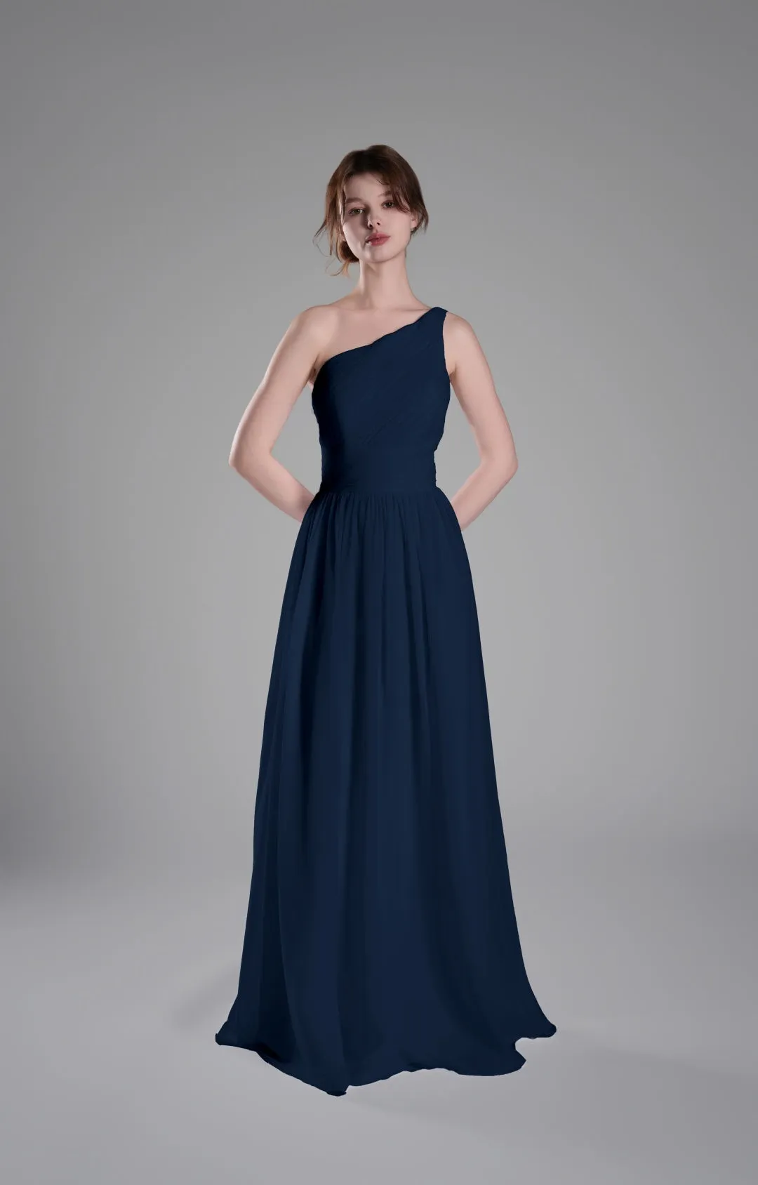 One-Shoulder Lace-Up Back Pleated A-Line Dresses