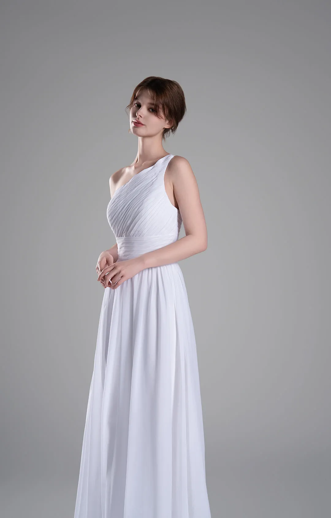 One-Shoulder Lace-Up Back Pleated A-Line Dresses