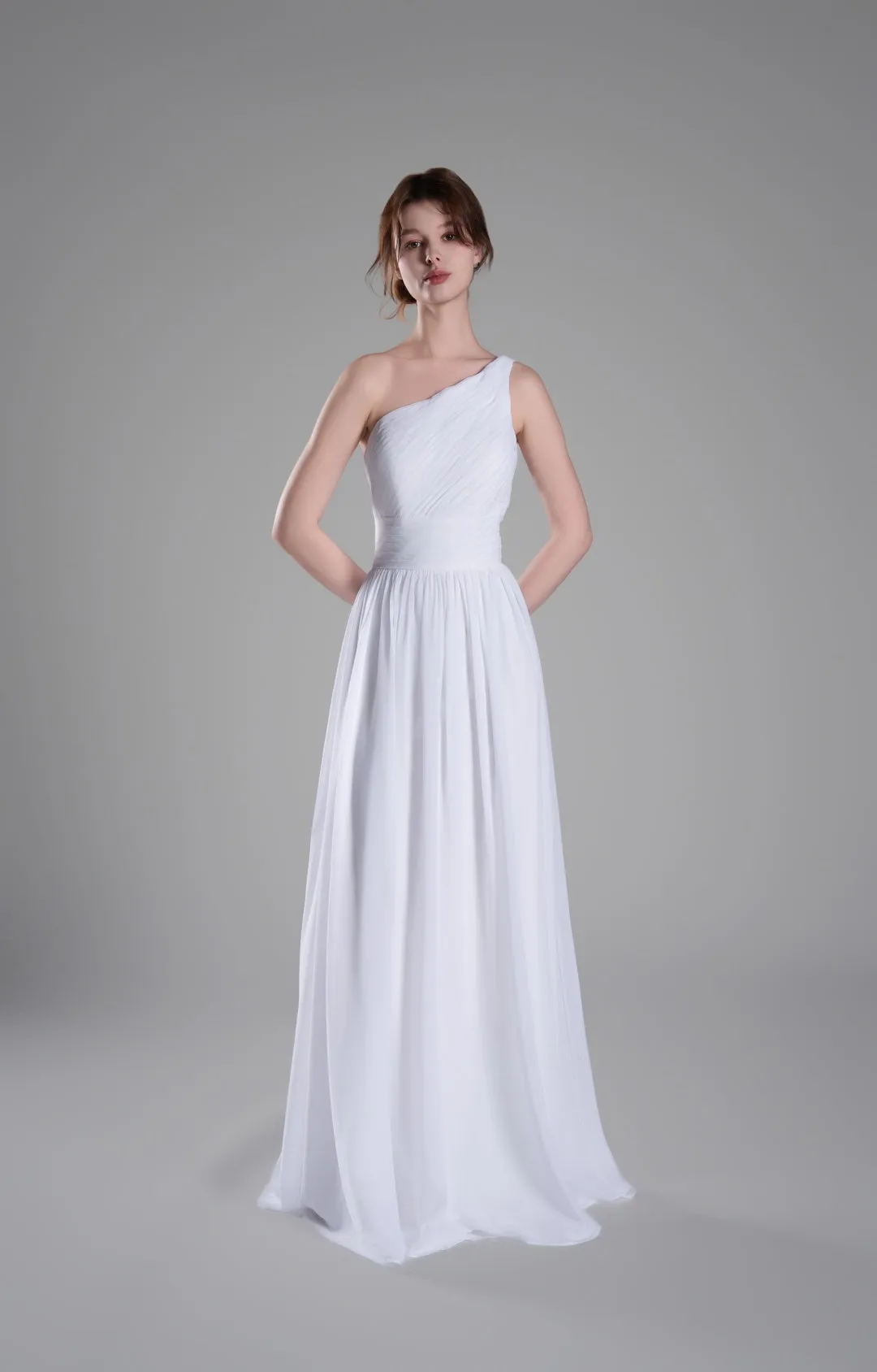 One-Shoulder Lace-Up Back Pleated A-Line Dresses