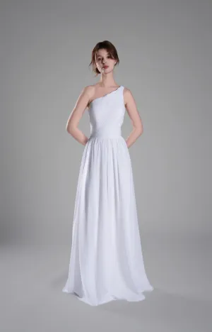 One-Shoulder Lace-Up Back Pleated A-Line Dresses