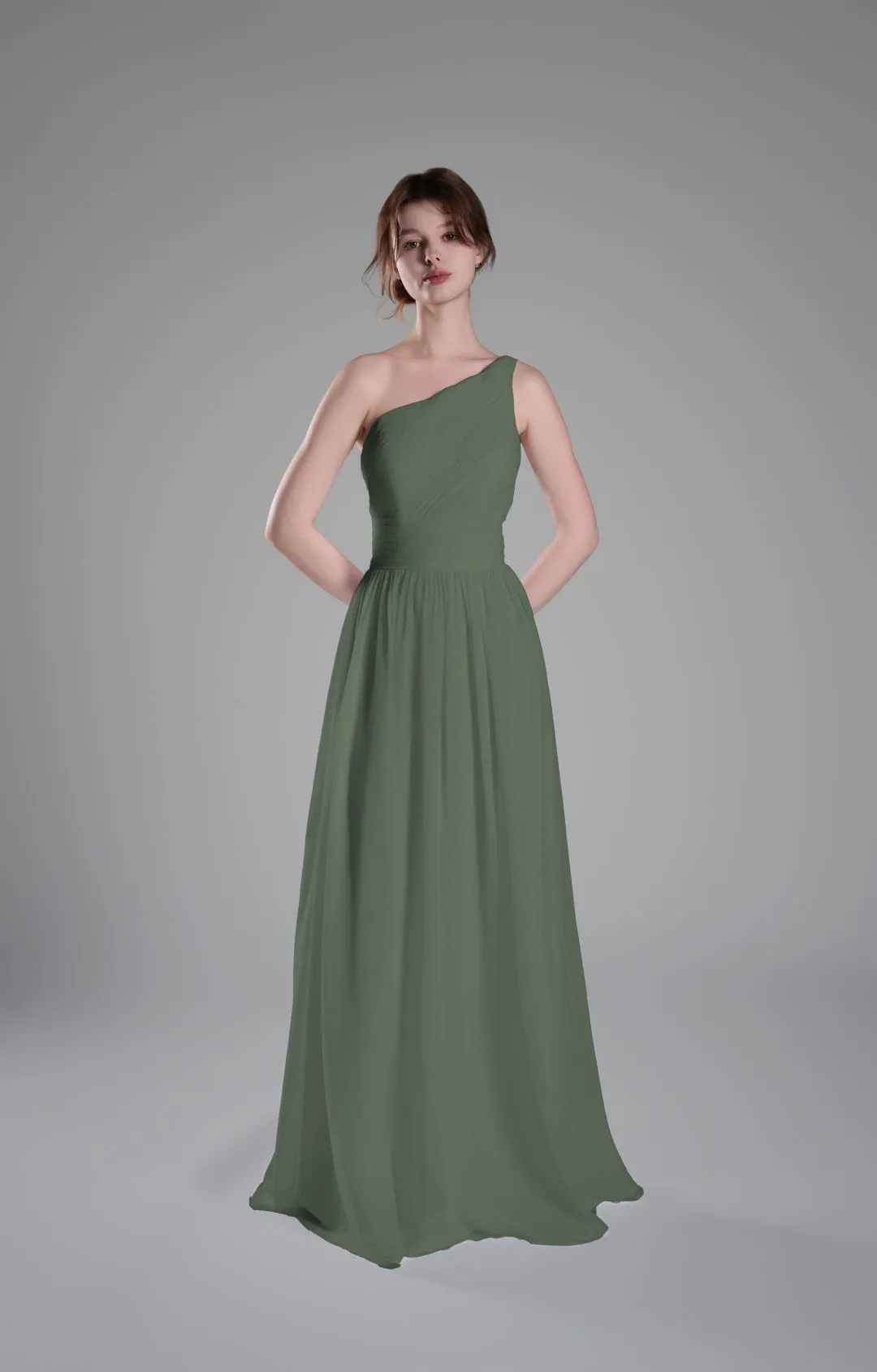 One-Shoulder Lace-Up Back Pleated A-Line Dresses