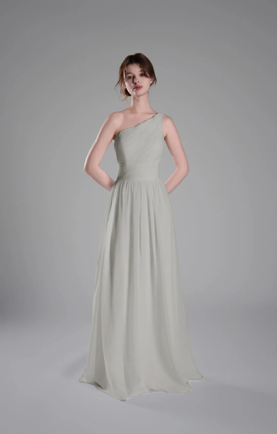 One-Shoulder Lace-Up Back Pleated A-Line Dresses