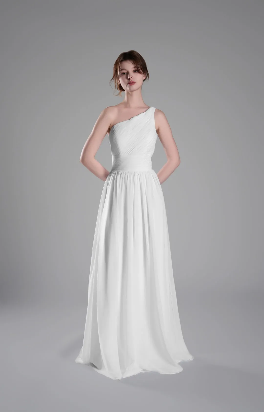 One-Shoulder Lace-Up Back Pleated A-Line Dresses