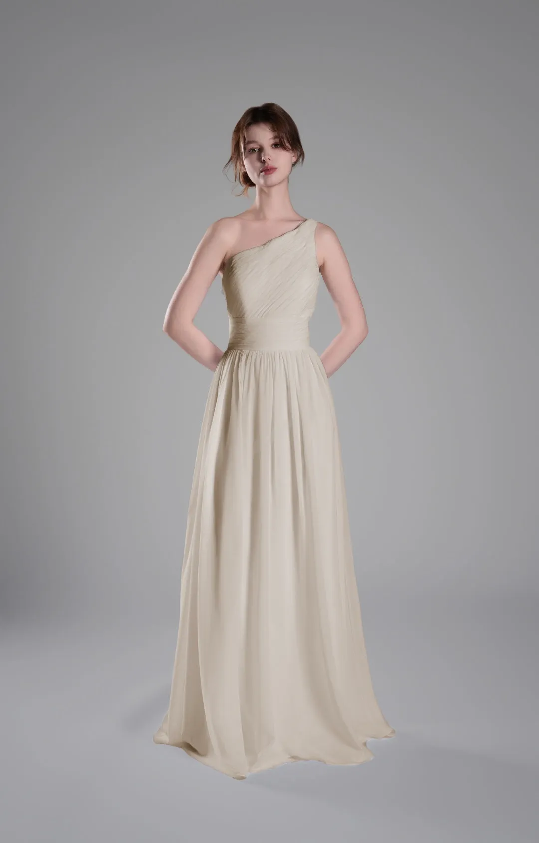 One-Shoulder Lace-Up Back Pleated A-Line Dresses