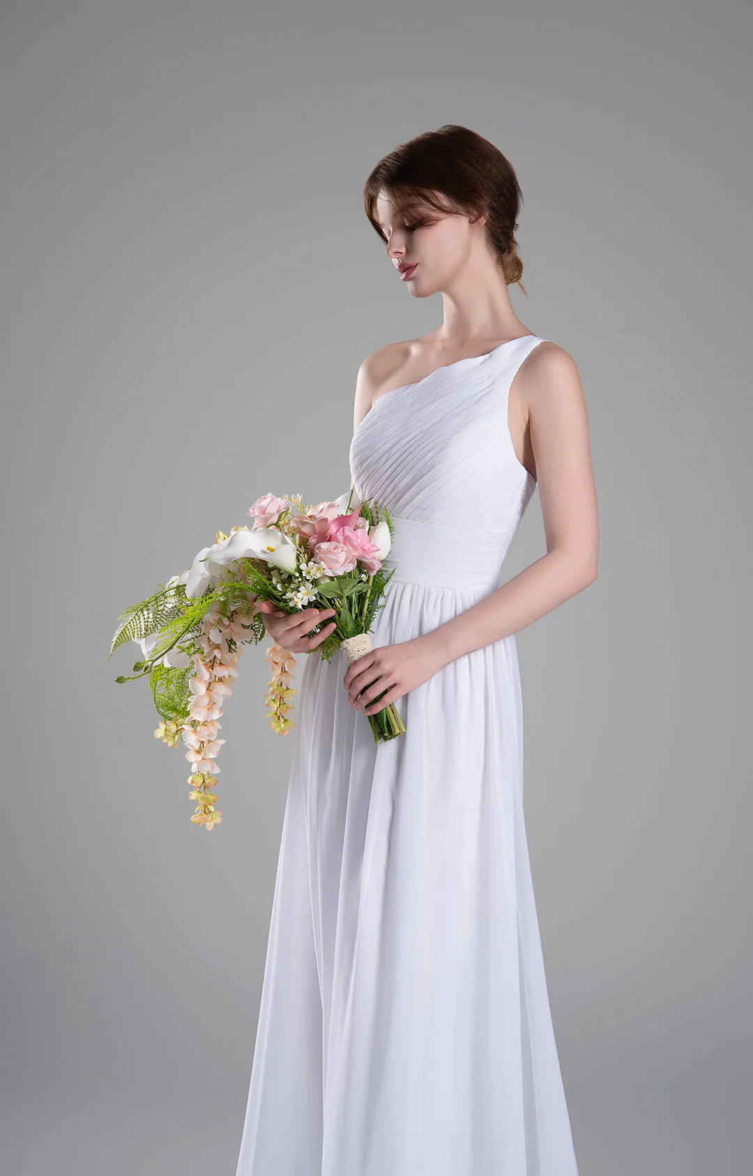 One-Shoulder Lace-Up Back Pleated A-Line Dresses