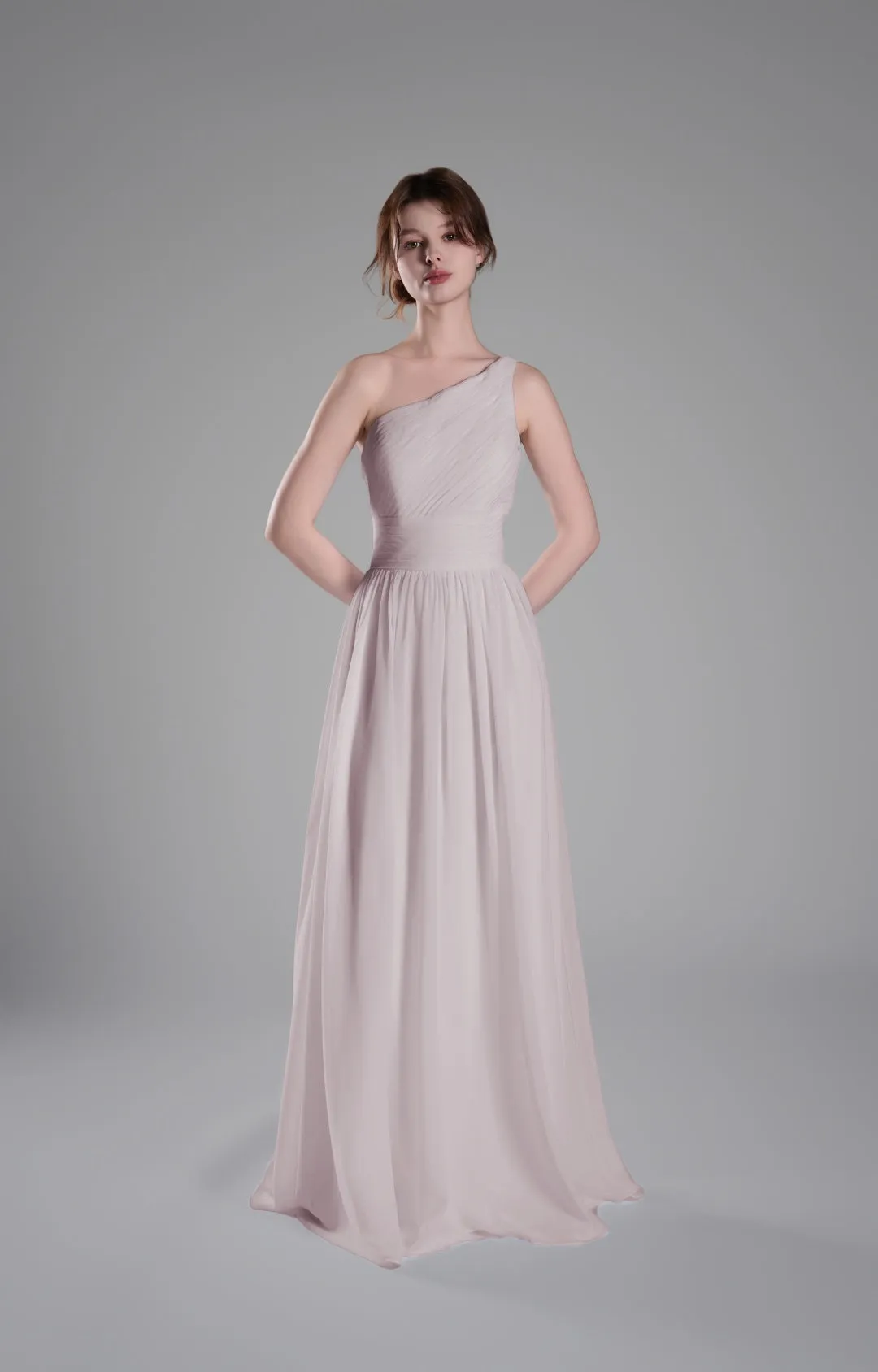 One-Shoulder Lace-Up Back Pleated A-Line Dresses