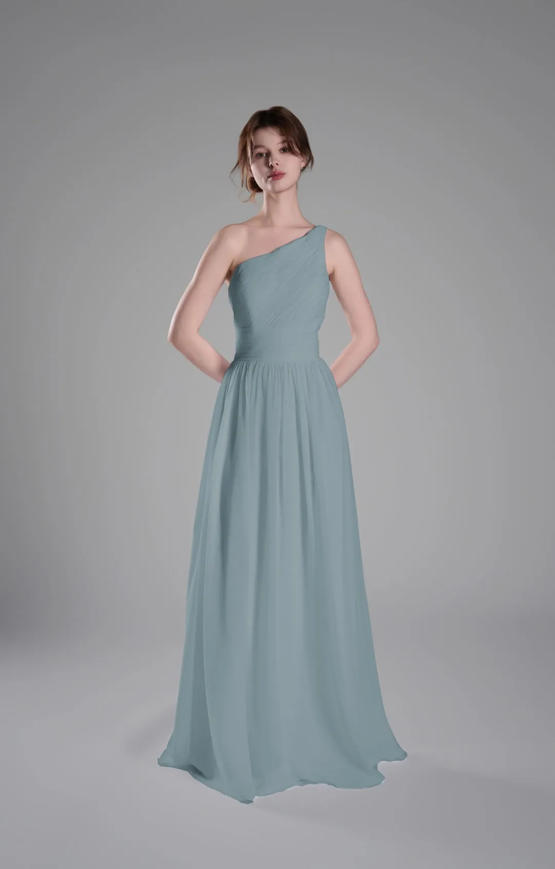 One-Shoulder Lace-Up Back Pleated A-Line Dresses