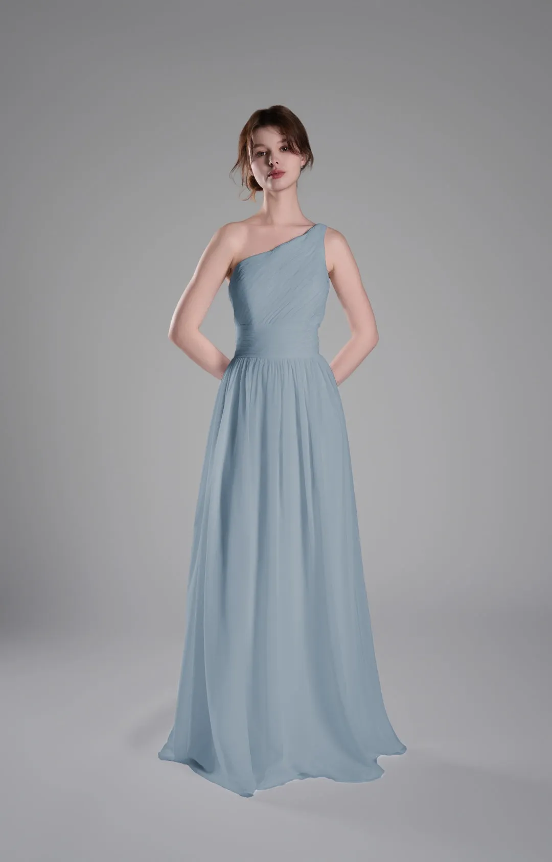 One-Shoulder Lace-Up Back Pleated A-Line Dresses