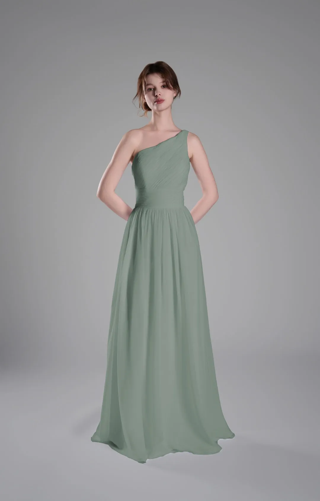 One-Shoulder Lace-Up Back Pleated A-Line Dresses