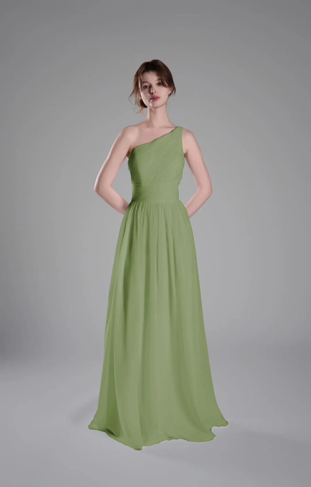 One-Shoulder Lace-Up Back Pleated A-Line Dresses