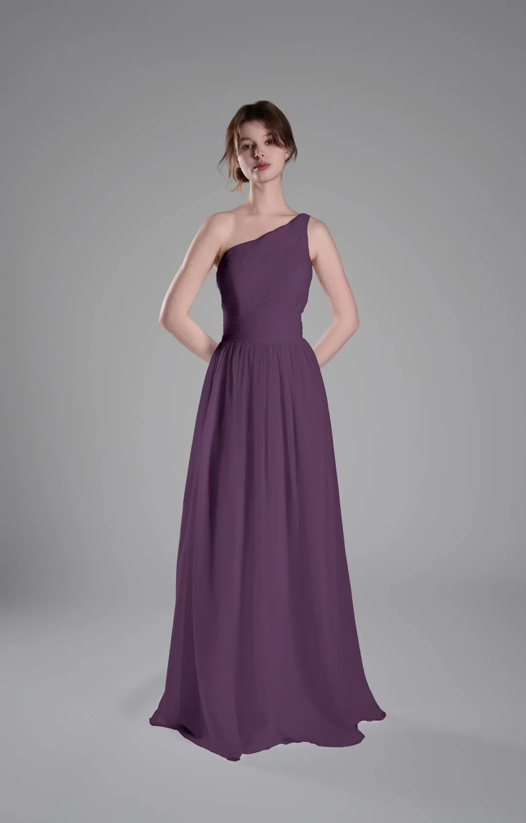 One-Shoulder Lace-Up Back Pleated A-Line Dresses