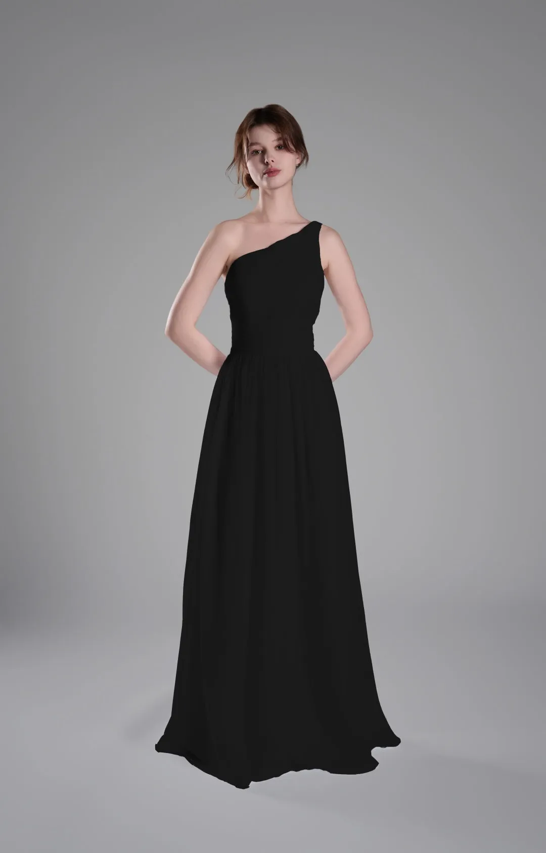 One-Shoulder Lace-Up Back Pleated A-Line Dresses